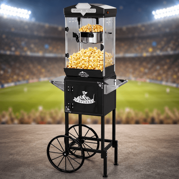10 OZ Popcorn Machine, ENYOPRO Popcorn Maker with Cart, 40-Cup Capacity, Removable Stainless Steel Kettle, Perfect for Home Theater, Party, Wedding & Birthday,Black