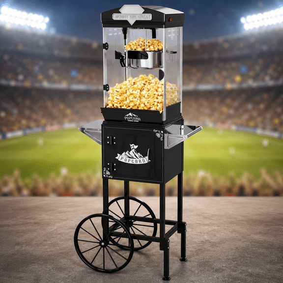 10 OZ Popcorn Machine, ENYOPRO Popcorn Maker with Cart, 40-Cup Capacity, Removable Stainless Steel Kettle, Perfect for Home Theater, Party, Wedding & Birthday,Black