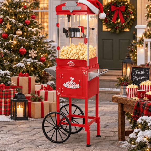 10 OZ Popcorn Machine, ENYOPRO Popcorn Maker with Cart, 40-Cup Capacity, Removable Stainless Steel Kettle, Perfect for Home Theater, Party, Wedding & Birthday, Red