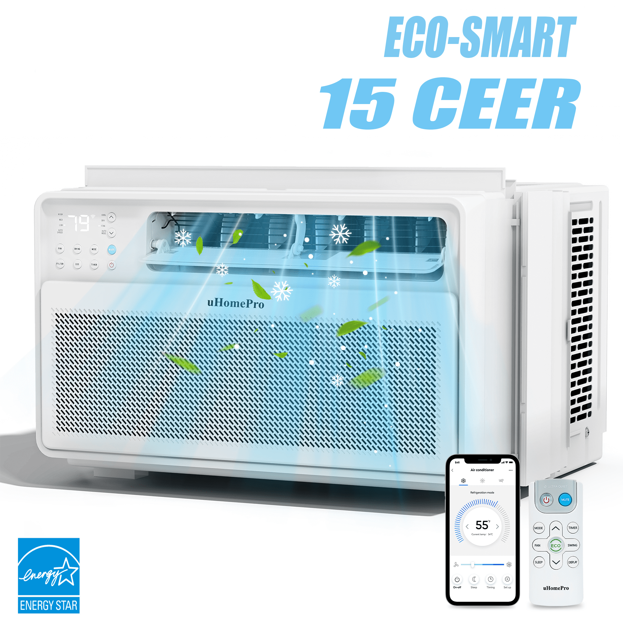 12,000 BTU Smart Inverter Window Air Conditioner with Cool & Dehumidify - Cools up to 550 Sq. Ft, Washable Filter, Adjustable Window Fit, Energy Star Rated 7.0, White