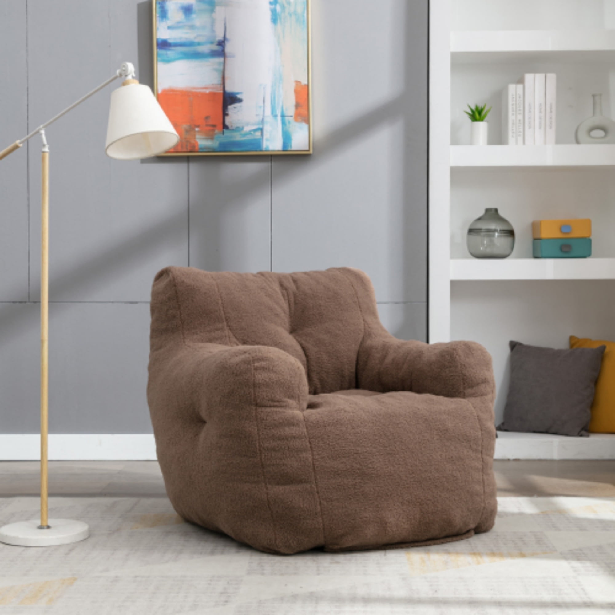 Yardmaster Bean Bag Chair with Teddy Soft Stuffed and Memory Foam, Giant Bean Bag Chair with Armrest for Apartment, Dorm, Living Room, Bedroom, Big Joe Bean Bag for Adults Child Comfy Chair