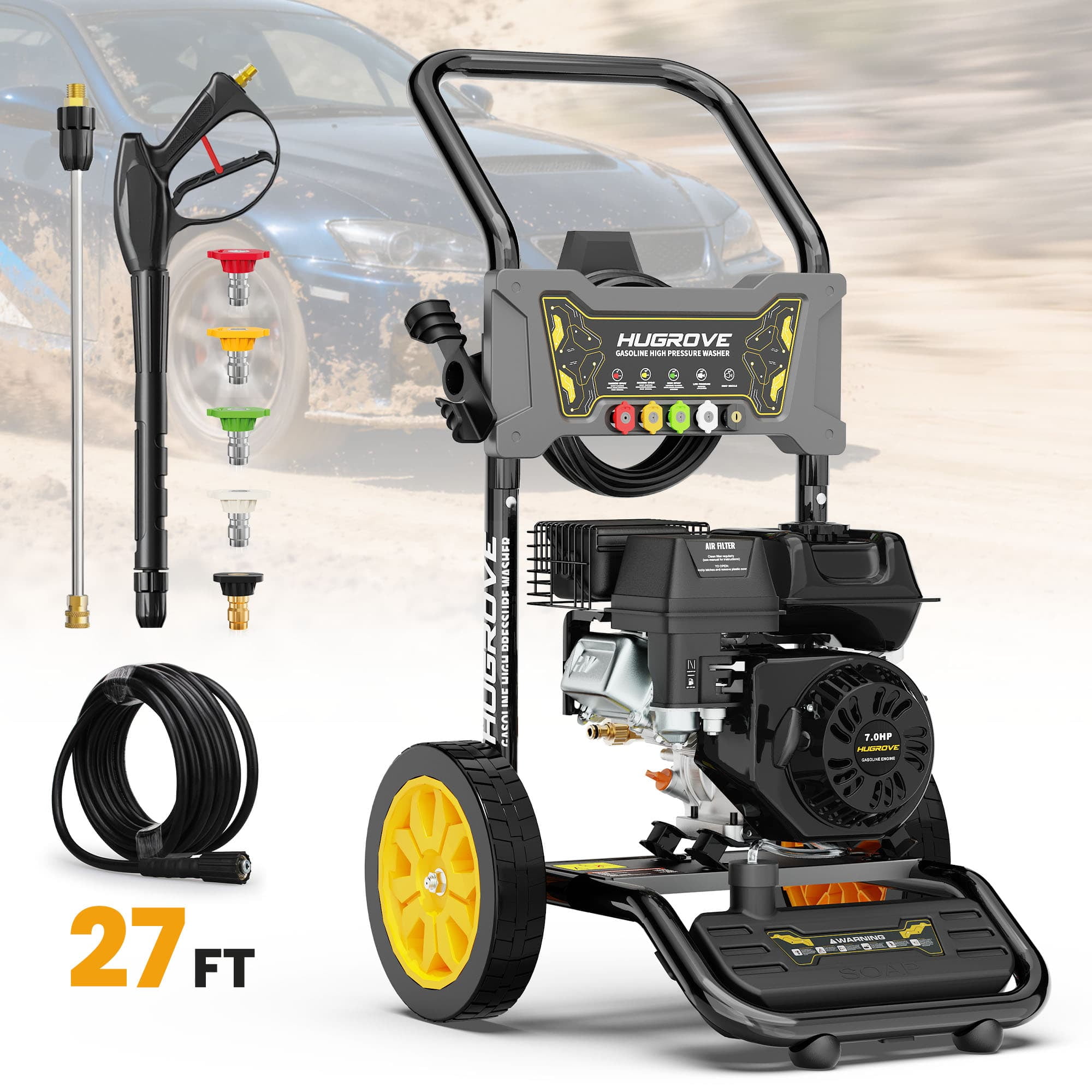 Yardmaster Pressure Washer with 25' High-Pressure Hose & 5 Nozzle, 2600PSI, 1.7GPM, Gas High-Power Washer for Patio& Garden with Soap Tank & Spray Gun