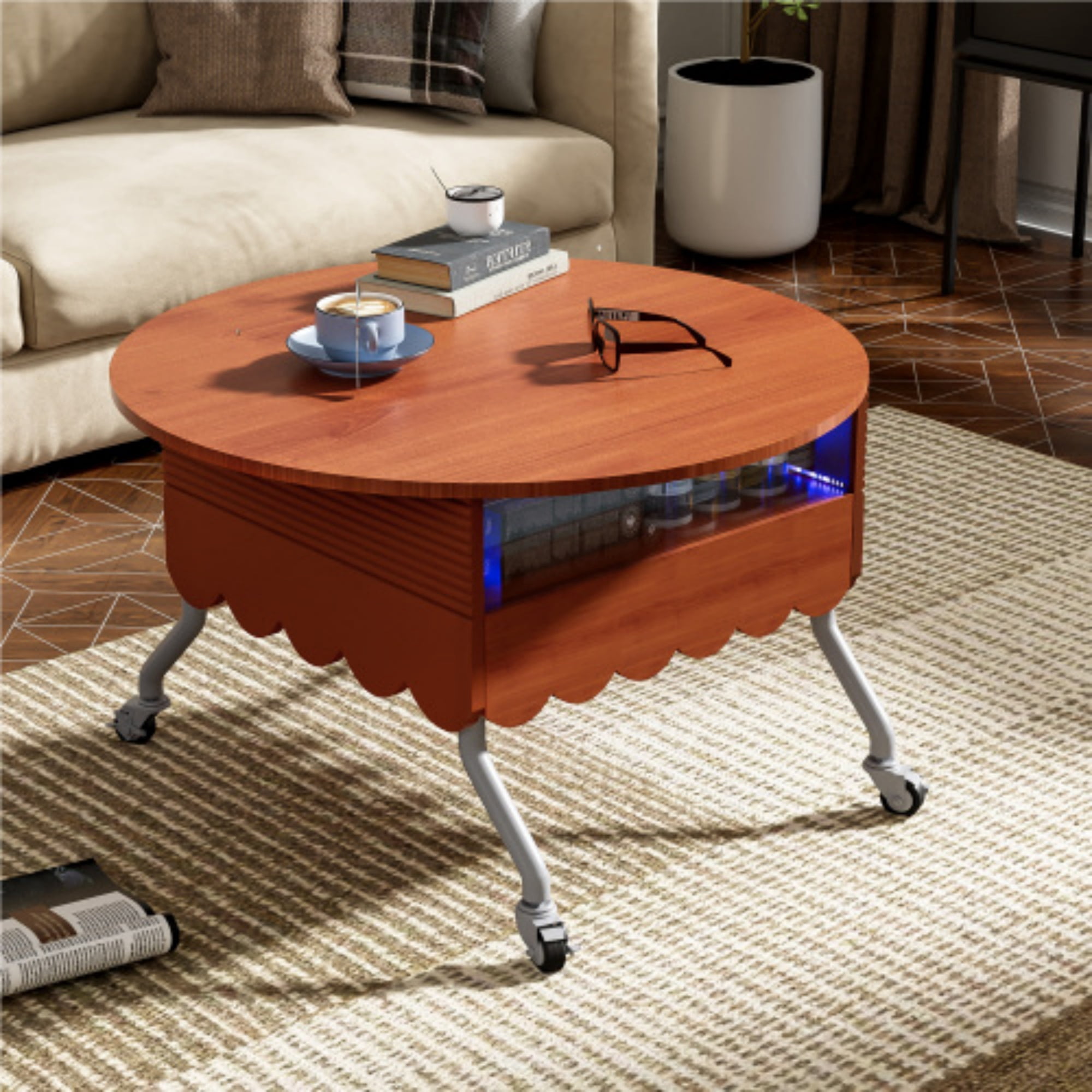 Yardmaster Round Lift Top Coffee Table with Wheels, 2 Tier Circle