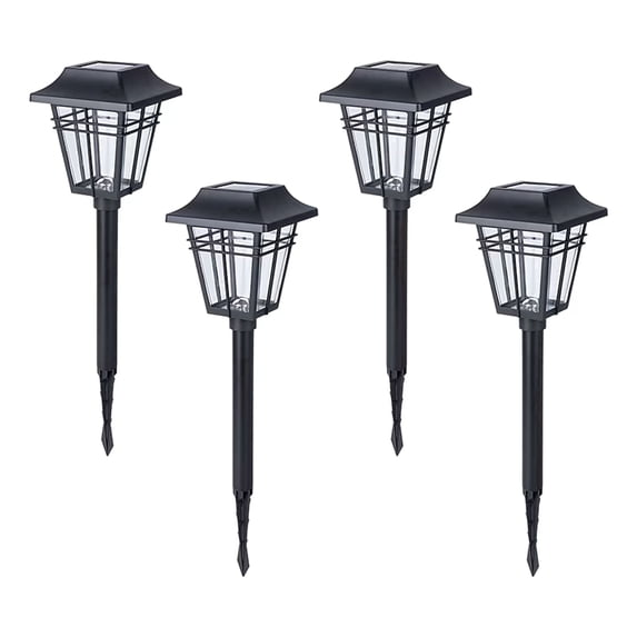 Yards and Beyond Solar Powered LED Landscape Pathway Walkway Light, Black Metal Square, Glass Lens, 4 Pack