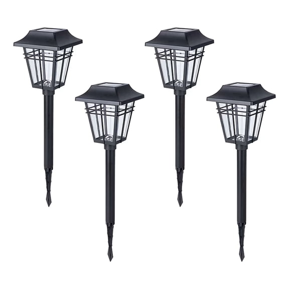 Yards and Beyond Solar Powered LED Landscape Pathway Walkway Light Black Metal Square 10 Lumens Warm White Dusk to Dawn 4 Pack