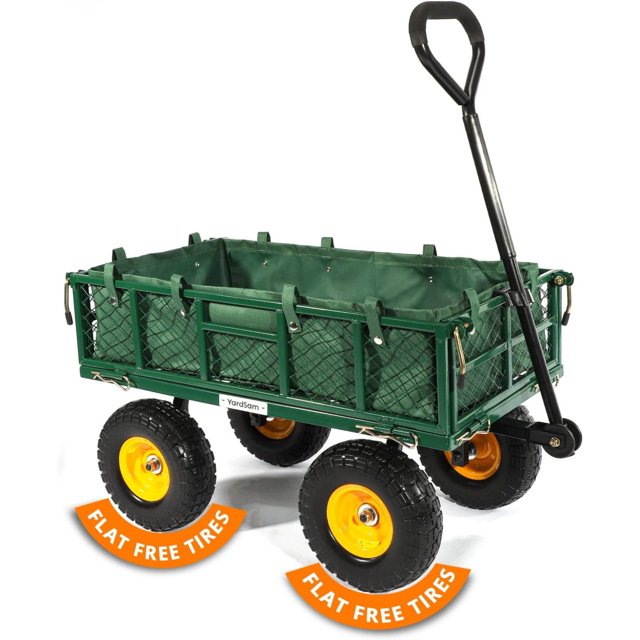 Yardsam Heavy Duty Steel Garden Cart with NoFlat Tires and Liner