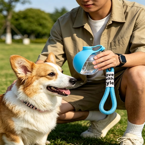 Yardvibe 2-in-1 Portable Tumbler for Dogs, 18.43 FL Plastic Dog Water Bottle with Silicone Foldable Bowl, Leak-Proof Small Dog Water Bottle for Walking, Hiking & Travel (G)