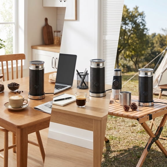 Yardvibe 2-in-1 Stainless Steel Milk Frother, Compact Coffee Maker, Waterproof & Fully Dishwasher Safe, 4 Modes for Hot cold Foam, Latte, Cappuccino, One-Touch Operation (4.29"x4.29"x7.87")