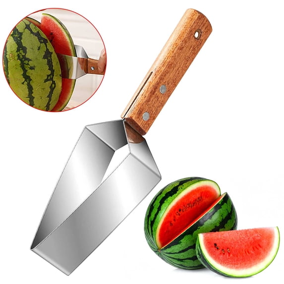 Yardvibe 2-in-1 Triangle Watermelon Cutter, 9.25" x 1.38" Watermelon Slicer Cutter Tool, Stainless Steel Fruit Slicer with Wooden Handle & Blade Cover, Melon Apple Cutting Tool for Kitchen
