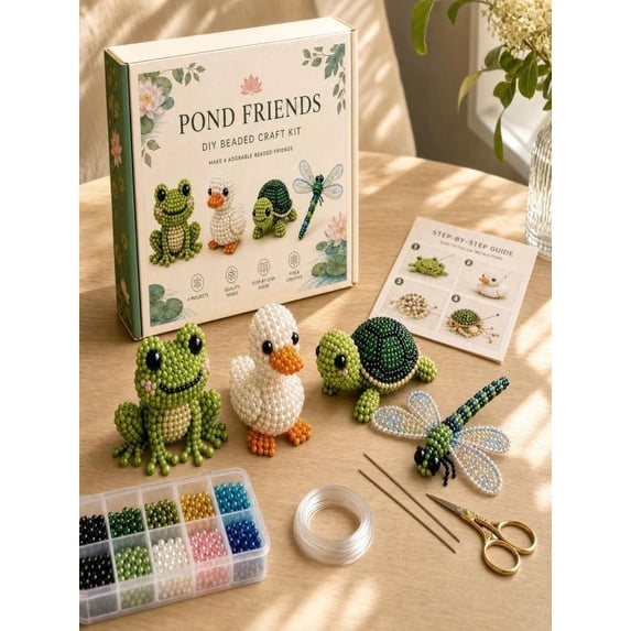 Yardvibe 3D Beaded Animal DIY Kit, Tiny Animal Themed Beadwork Kit, Easy DIY Beading Embroidery for Beginners & Craft Enthusiasts (A)