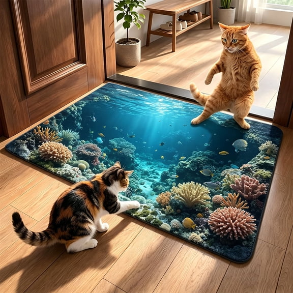 Yardvibe 3D Optical Illusion Rug, 15.7" X 23.6" Game Room/Man Cave Visual Trap Area Rug for Adults, Deep Pit Home Decor Carpet for Entryway Bedroom Living Room (Underwater)
