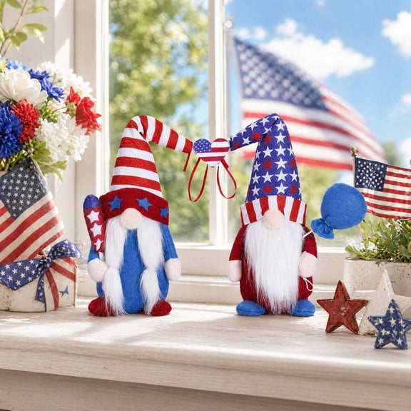 Yardvibe 4th of July Gnomes Decorations, 12.5" Handmade Patriotic USA Gnomes Plush for Independence Day Memorial Day, Red White Blue Table Decor Gifts