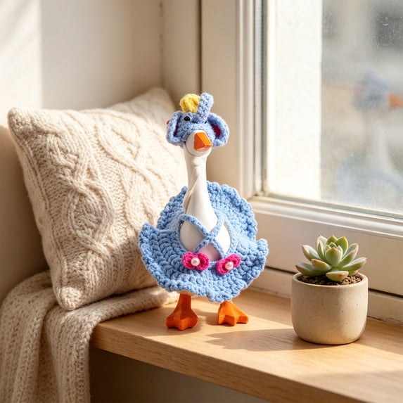 Yardvibe 7 Inch Desk Goose Outfits, Set of 2 Hand-Knit Desk Geese Clothe Accessories, Summer Holiday Clothes for Magnetic Desktop Goose Statue, Home Office Table Decor (Blue)