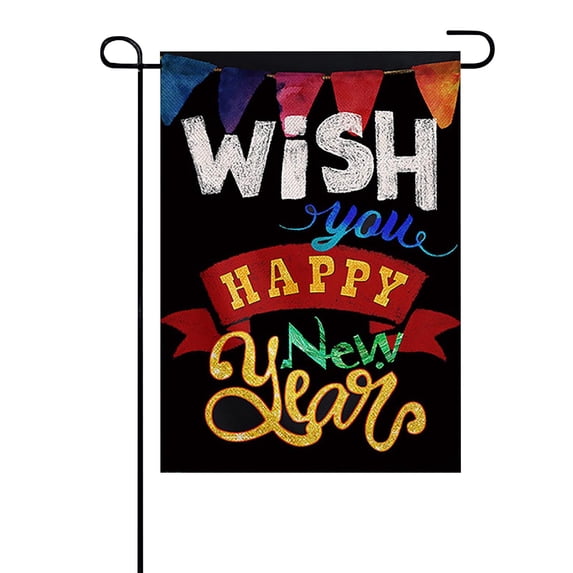 Yardvibe ABC 12x18 Inch Happy New Year Double Sided Garden Flag, Washable Spun Polyester Welcome Holiday Yard Flag for Outdoor Decor
