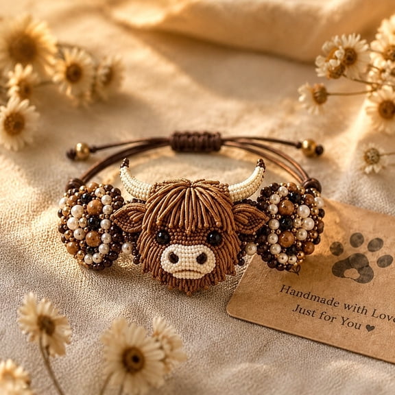 Yardvibe Animals DIY Beaded Bracelet Making Kit, Cute 3D Highland Cow Bracelet Bead Craft Kit, Starter Set, Creative Craft, Handmade Weaving Making Set for Adults (A)