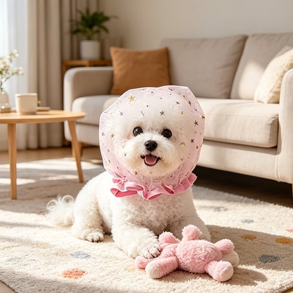 Yardvibe Anti Eating Cover for Small Dogs & Cats, Dog Head Protector, Cat Face Guard Head Net, Mesh Snood Prevent Foxtails Thorns Sticks Rocks (Pink)
