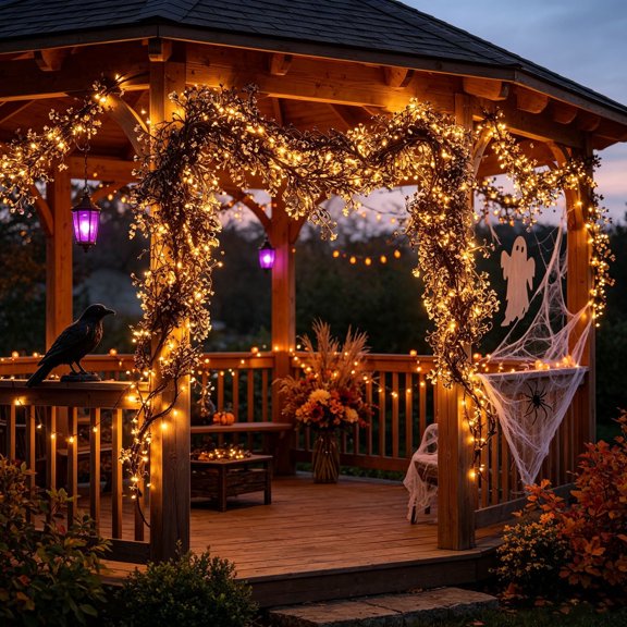 Yardvibe Lighted Artificial Creepy Garlands, 70.8" Halloween Hanging Faux Fern Ivy Vine Plants with String Lights, Indoor Outdoor Decor for Halloween Thanksgiving Garden Party Supplies (A)