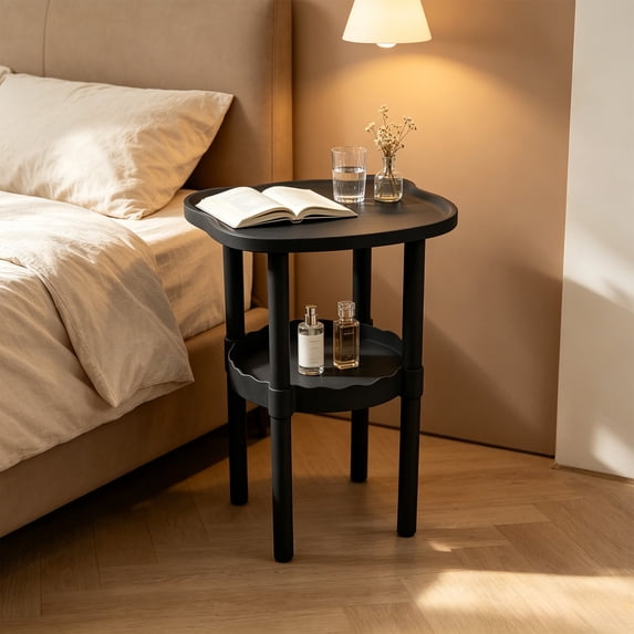 Yardvibe Bedsides Table Organizers, Black Mini Friendly Rounded Corners Lightweight Portable Storage Shelf, Home Bedroom Space-Saving Furniture (D)