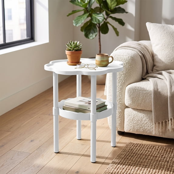 Yardvibe Bedsides Table Organizers, White Mini Friendly Rounded Corners Lightweight Portable Storage Shelf, Home Bedroom Space-Saving Furniture (C)
