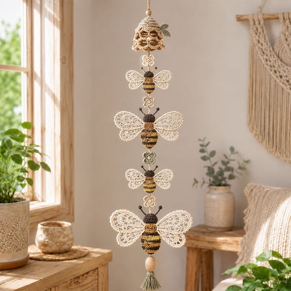 Yardvibe Bee Garden Cascade DIY Crochet Kit, Step-by-Step Tutorials with Soft Yarn & Hook for Beginners, Boho Macrame Window Home Decor Handmade Gift