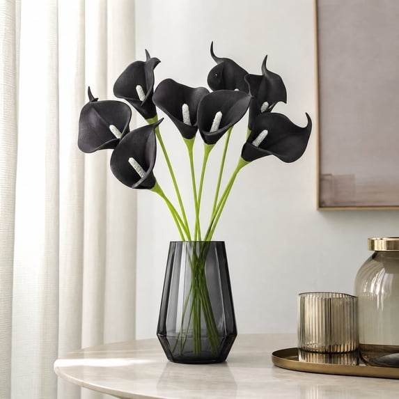 Yardvibe Black Artificial Calla Lily, 14.6"x2.4" Realistic Faux Calla Lilies Flowers Bouquet for Wedding Bride Shower, Blessing Gift, Home Decoration