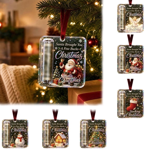 Yardvibe Christmas Cash Gift Ornament, 3.94" Acrylic Christmas Money Holder, Santa Funny Hanging Xmas Tree Decoration, Cash Money Gift for Graduation Stocking Stuffer Gifting