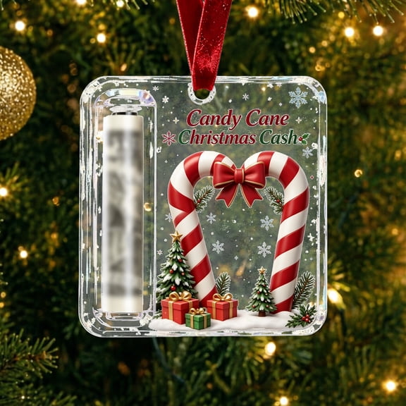 Yardvibe Christmas Cash Gift Ornament, Acrylic Candy Cane Design Rolled Cash Holder for Christmas Tree, Festive Tree Hanging Cash Gift Decoration