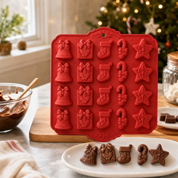 Yardvibe Christmas Silicone Chocolate Mold, 11x9.8 Inch 20-Cavity Red ...