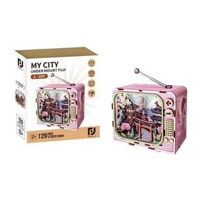Yardvibe CityVision 3D Wooden Building Puzzle, TV-Shaped 3D Wooden Puzzle with LED Lights & Street View Inside, DIY Craft Model Kit for Adults, Elegant Home Decor & Creative Gift (Japan)