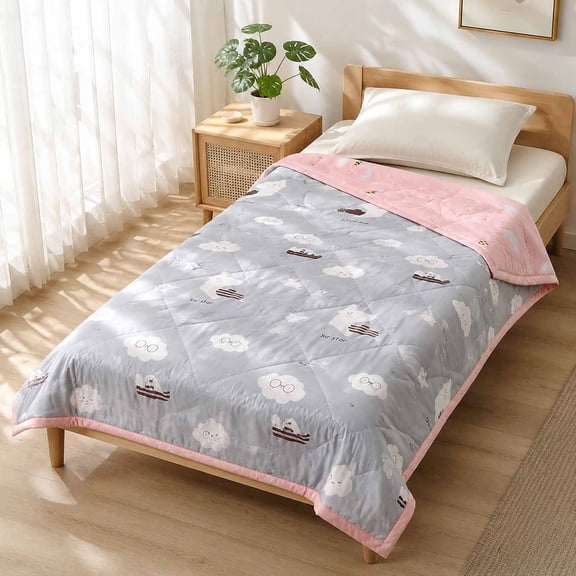 Yardvibe Cooling Comforter Twin Size, Cloud Print Breathable Summer Comforter for Hot Sleepers & Night Sweats, Silky Smooth Cooling Blanket, Gray (C)