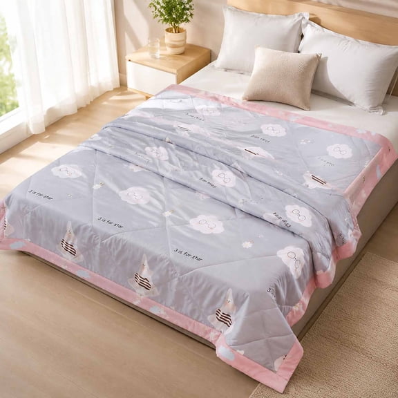 Yardvibe Cooling Comforter Twin Size, Cloud Print Breathable Summer Comforter for Hot Sleepers & Night Sweats, Silky Smooth Cooling Blanket, Gray (D)