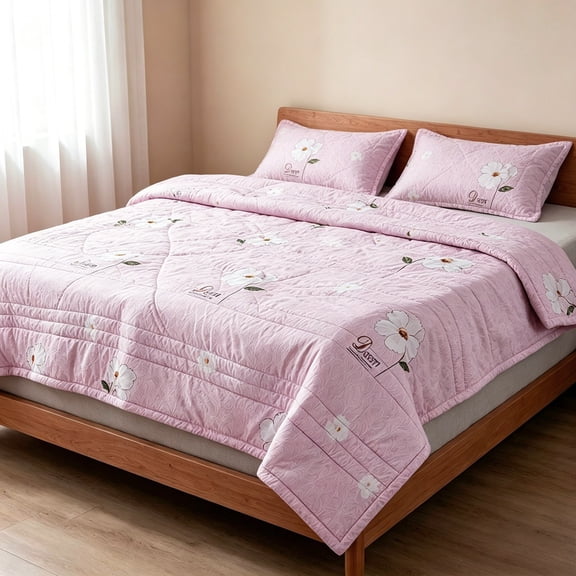 Yardvibe Cooling Comforter Twin Size, Floral Print Breathable Summer Comforter for Hot Sleepers & Night Sweats, Silky Smooth Cooling Blanket, Pink (D)