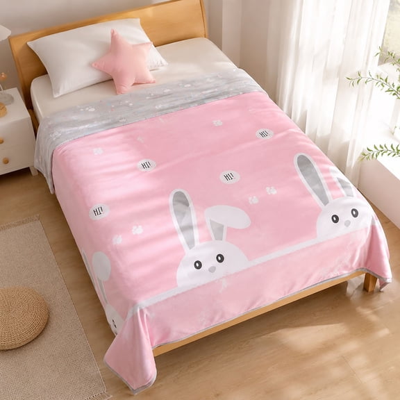 Yardvibe Cooling Comforter Twin Size, Rabbit Print Breathable Summer Comforter for Hot Sleepers & Night Sweats, Silky Smooth Cooling Blanket, Pink (C)