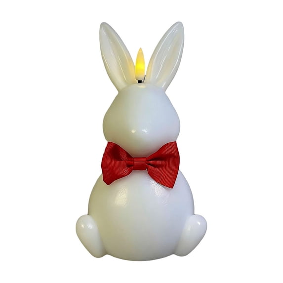 Yardvibe Easter Bunny Flameless Candles, Battery Operated Led Candle Light with Remote, Real Wax Rabbit Shaped Candle Gift Set, 3D Flickering Flame, NO Batteries Included, 7.3"x4" (White)