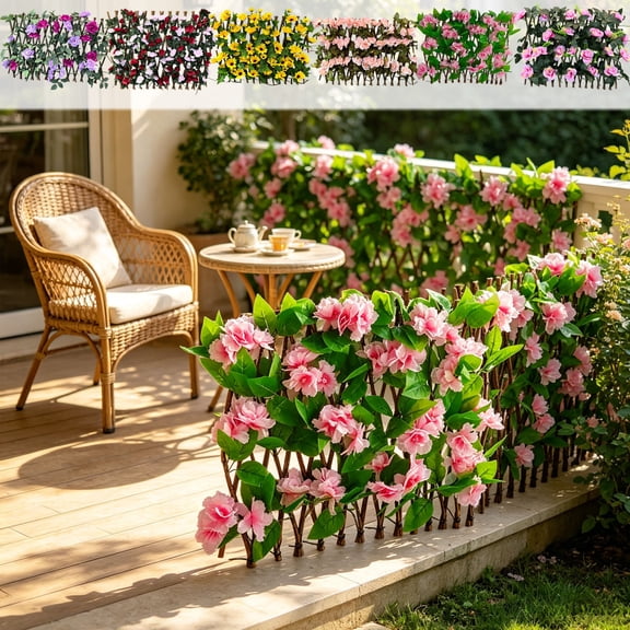 Yardvibe Expandable Fence Privacy Fence with Artificial Flowers & Greenery, Faux Ivy Screen for Balcony Patio Outdoor, Decorative Fencing Panel, 11.02-15.74in W, 7.87-78.74in L (A)