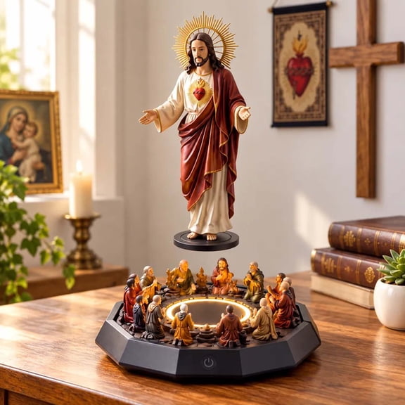 Yardvibe Floating Jesus Figurine with Light, Magnetic Levitation Christ Statue Light Ornament with Warm LED Night Light, Religious Tabletop Decor, Christian Faith Gift for Home Chapel