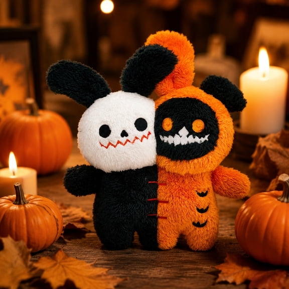 Yardvibe Halloween Monsters Plush, 10.63" Soft Conjoined Rabbit Ghost Pumpkin Plush, Room Decor Stuffed Pillow, Halloween Decorative Pillows Cuddle Plush for Sofa Home Decor