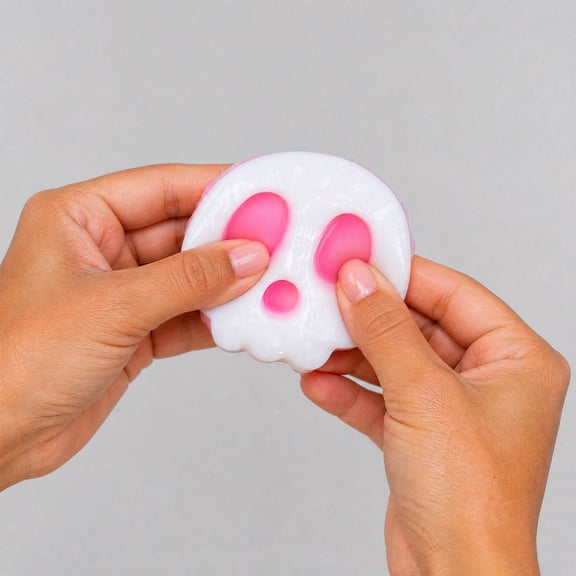 Yardvibe Halloween Skull Squishies, 2.44"x2.44" Cute Soft Sensory Fdiget Skull Face Stress Ball for Anxiety Relief, Portable Squeeze Ball for Adults, Halloween Party Favor Gifts (Pink)