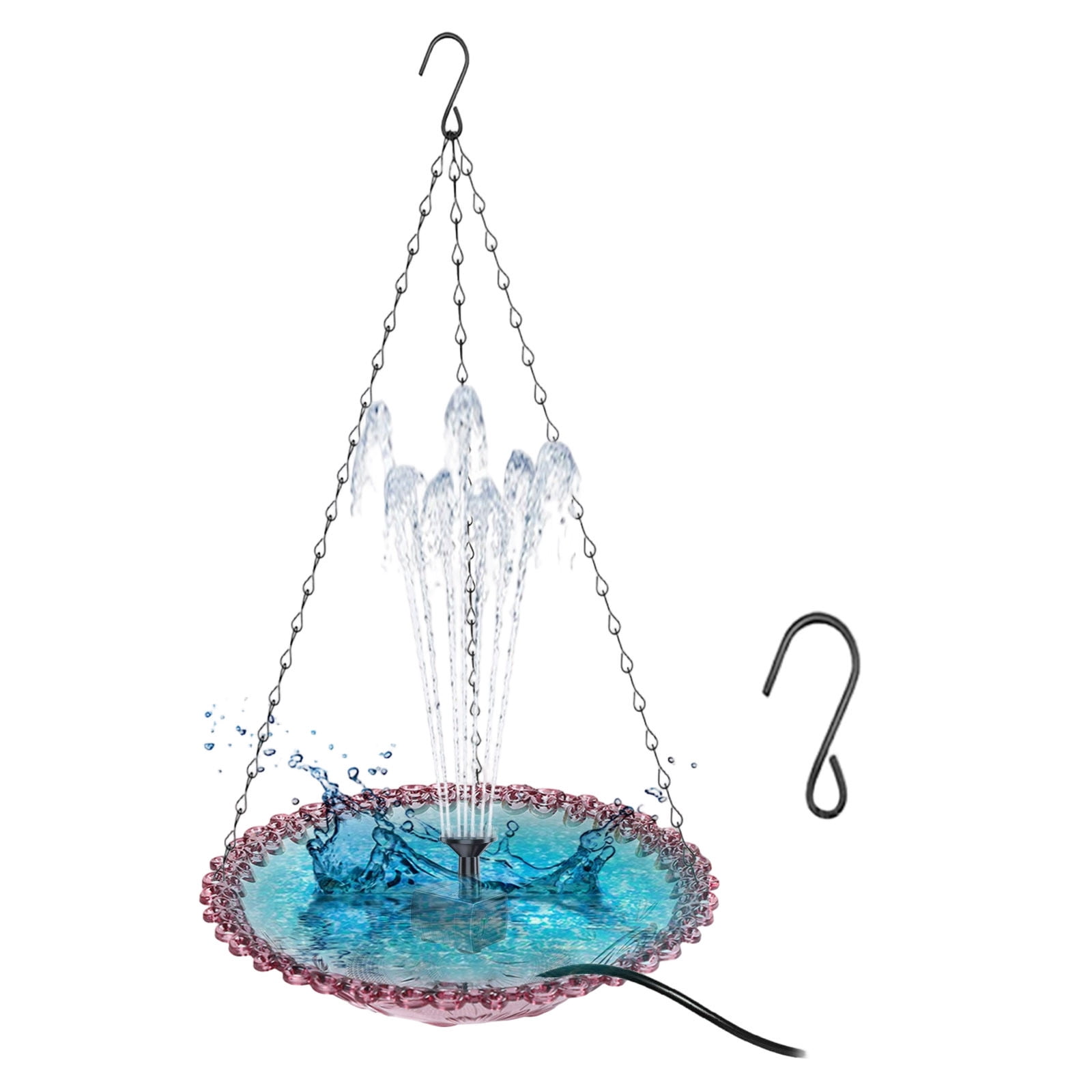 Yardvibe Hanging Bird Bath Fountain, Solar Cascade Outdoor Hanging Bird Bath with Solar Fountain, Large Humming Birds Feeder with Pump & Glass Bowl, for Gardens, Purple