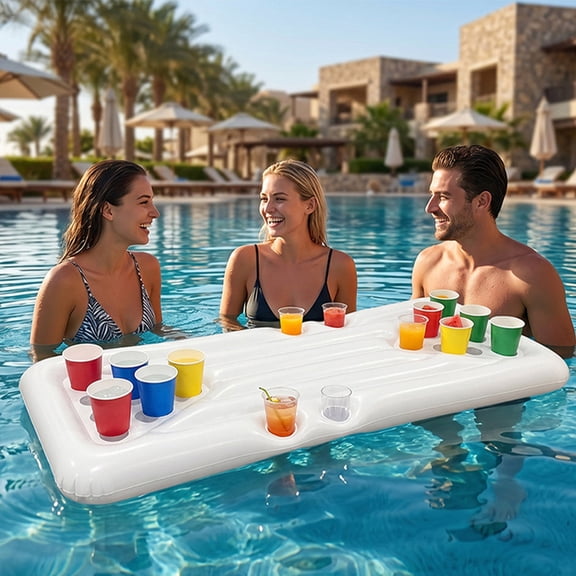 Yardvibe Inflatable Beer Table, 66.5"x25.5" Floaties Pool Bar Games for Adults, Floating Portable Bar Table Tray for Hot Tub or Pool Beach Party