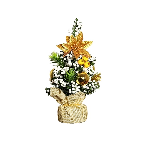 Yardvibe Mini Christmas Tree Decor, 8.8"x4.4" Artificial Mini Xmas Pine Christmas Tree with Linen Base Bow & Ball for Xmas Holiday Decorations, Indoor Home Kitchen Dining Table Decors (D)