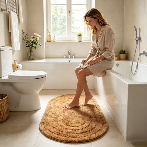 Yardvibe Oval Cotton Bath Rug, 15.7" × 23.6", Machine Washable Extra Absorbent Soft Underfoot Bathrug, Perfect for Half Baths, Powder Rooms, Bathrooms (Brown)