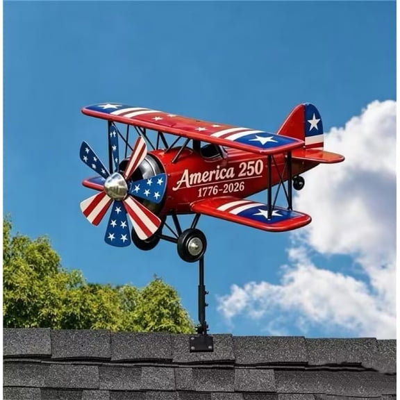 Yardvibe Patriotic Biplane Wind Spinner, 8.667.08 Inch Retro Biplane Kinetic Wind Spinner Stake, 1776-2026 Patriotic Airplane Sculpture, Weatherproof Outdoor Garden Decor