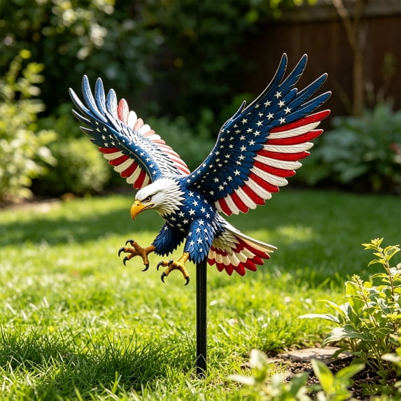 Yardvibe Patriotic Eagle Garden Metal Stakes, 11.81"x9.93" 4th of July 250th Anniversary Welcome Yard Signs USA Outdoor Decor, Garden Stake for Independence Patio Lawn Walkway (C)