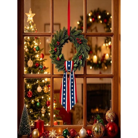 Yardvibe Patriotic Wreath Sash for Front Door, 56"x4.5" Double Sided Satin Stars and Stripes American Flag Ribbon for 4th of July Independence Day Decoration (C)
