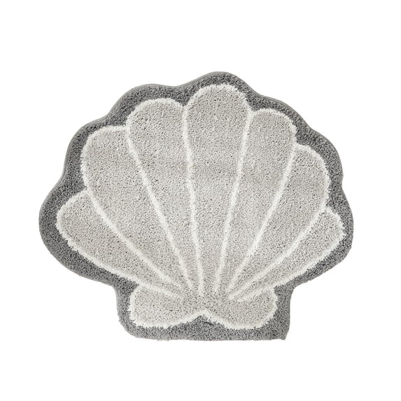 Yardvibe Seashell Bathroom Rugs, 15.75" x 15.75" Cute Beach Bath Mat for Cartoon Sea Bathroom Decor, Plush Non-Slip Foot Mat, Absorbent Washable Bathtub Rug (Gray)
