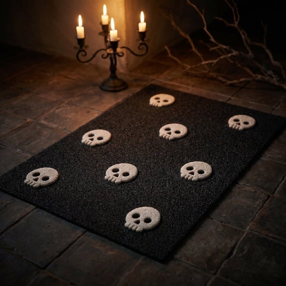 Yardvibe Skull Door Mat, 15.75"x23.62" Halloween Soft Black Bathroom Rug, Non Slip Cute Spooky Skeleton Carpet, Shaggy Plush Microfiber Rug for Home Front Door Bedroom Shower Floor (A)