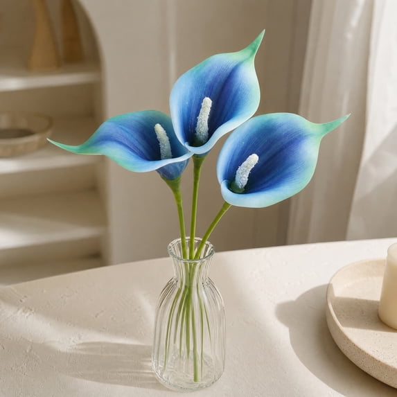 Yardvibe Sky Blue Artificial Calla Lily, 14.6"x2.4" Realistic Faux Calla Lilies Flowers Bouquet for Wedding Bride Shower, Blessing Gift, Home Decoration