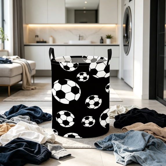 Yardvibe Soccer Laundry Hamper, 13.78"x19.6" Large Capacity Laundry Baskets with Handles, Waterproof Cloth Toy Storage for Bedroom, Bathroom, Nursery, Lightweight Design (E)