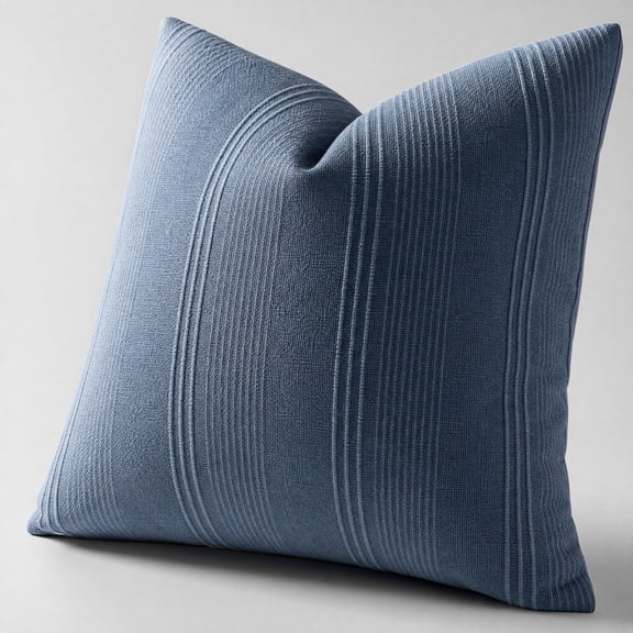 Yardvibe Striped Throw Pillow, 18"x18" Decorative Textured Pillow, Linen Cushion for Couch Bed Sofa Livingroom Farmhouse Home Decor (Blue)